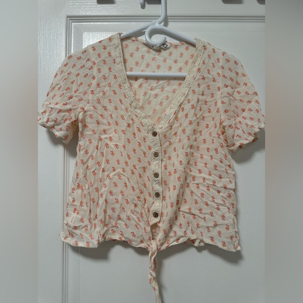 Hippie Rose Cream and Red Puff Sleeve Blouse